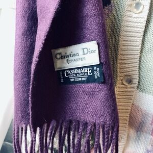 VTG Christian Dior Echarpes Purple Cashmere Feel Fringe Scarf Japan 54.5" Length